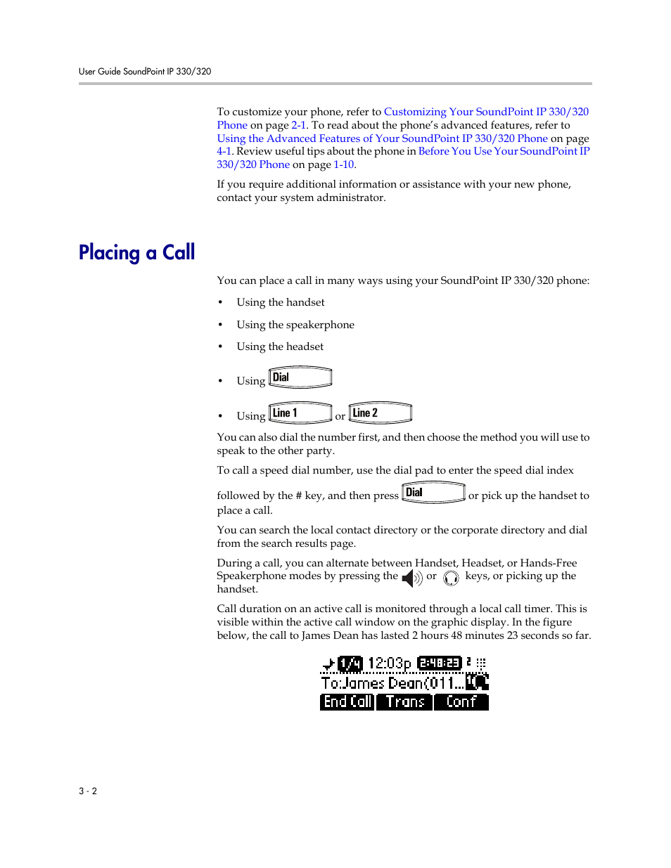 Placing a call, Placing a call –2 | Nortel Networks 330 User Manual | Page 44 / 86