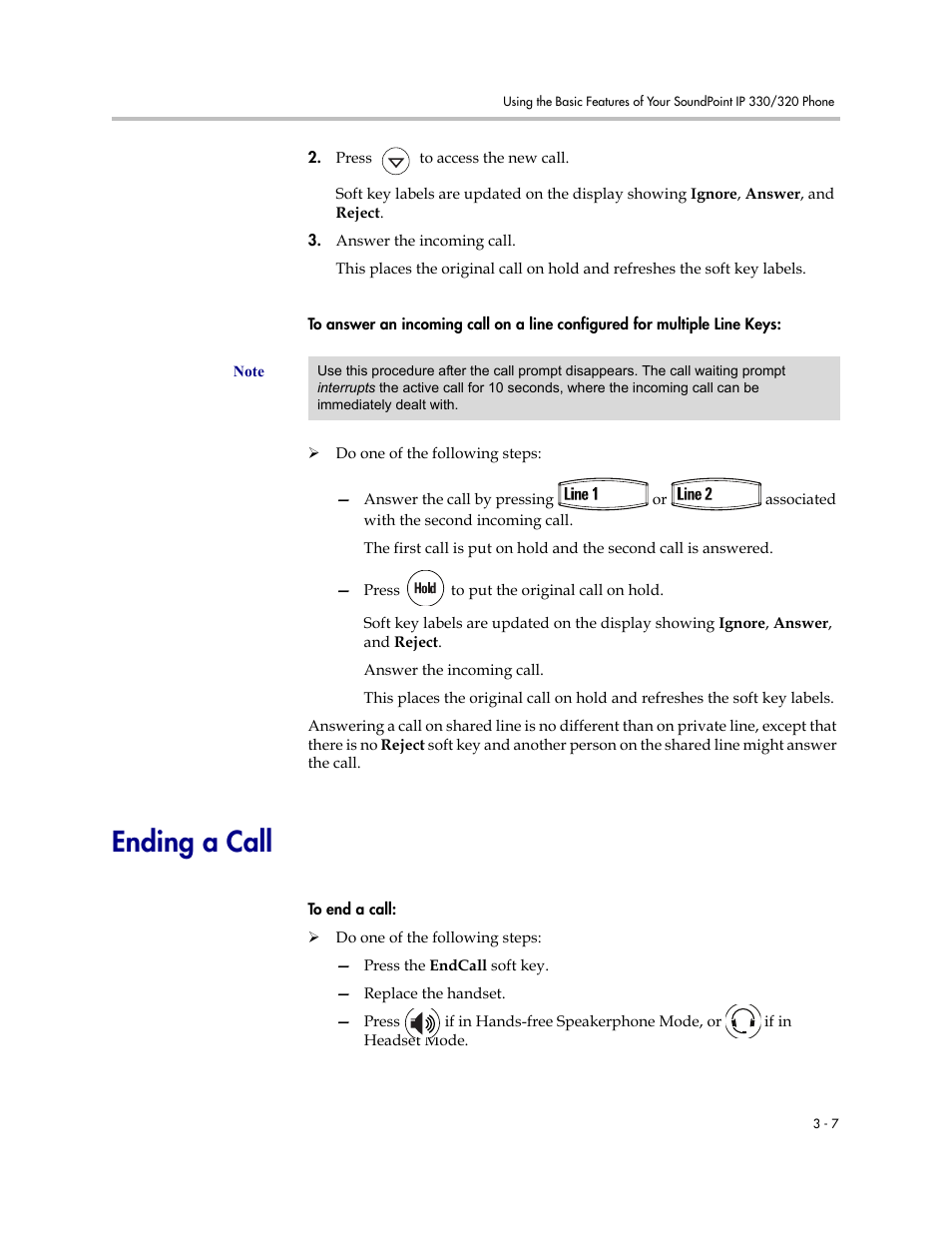 Ending a call, Ending a call –7 | Nortel Networks 330 User Manual | Page 49 / 86
