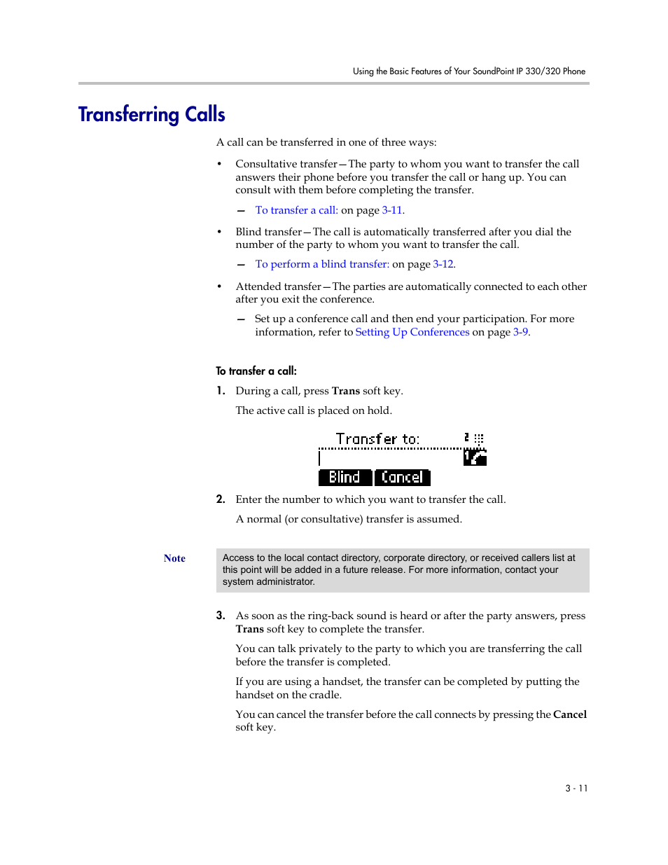 Transferring calls, Transferring a call –11 | Nortel Networks 330 User Manual | Page 53 / 86