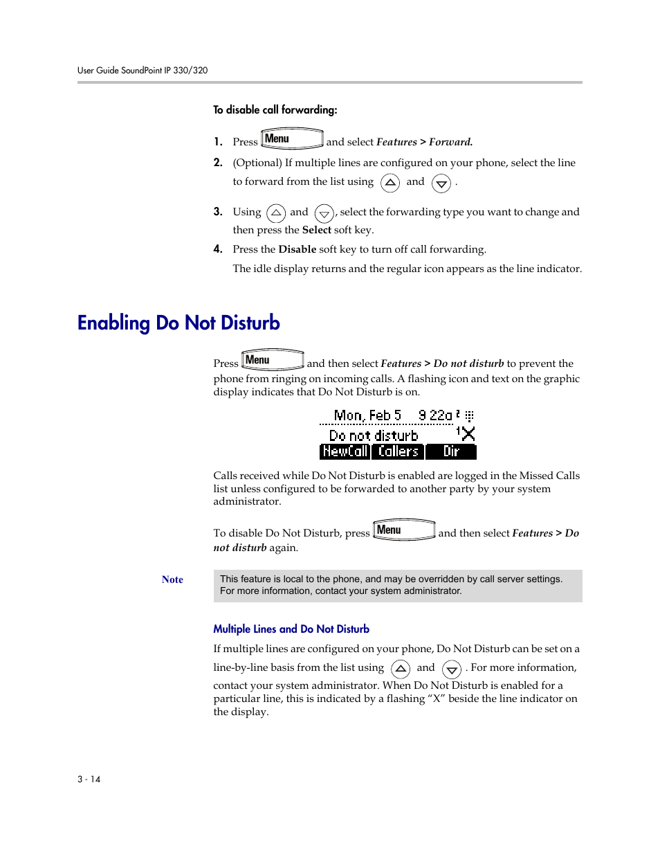 Enabling do not disturb, Enabling do not disturb –14 | Nortel Networks 330 User Manual | Page 56 / 86