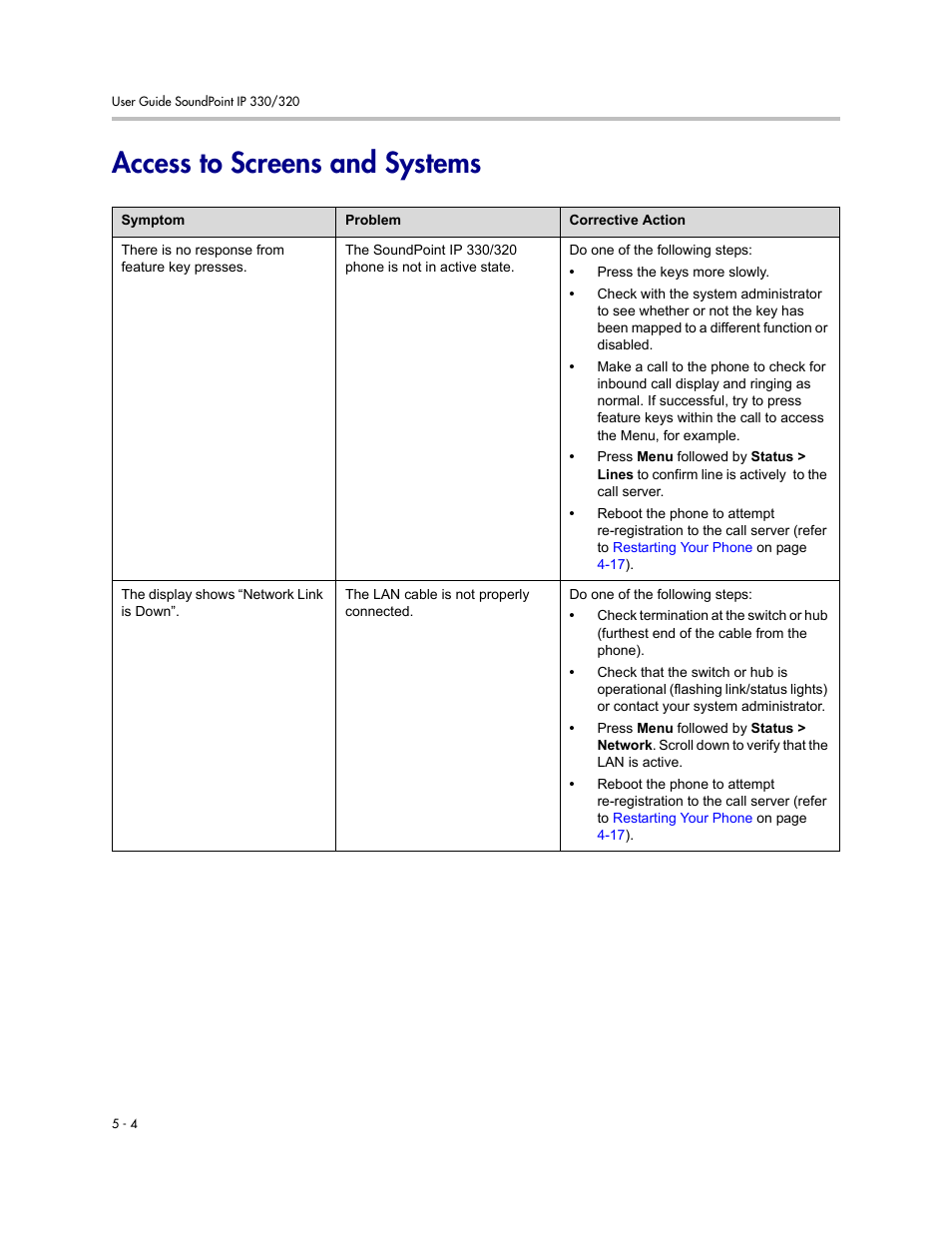 Access to screens and systems, Access to screens and systems –4 | Nortel Networks 330 User Manual | Page 74 / 86