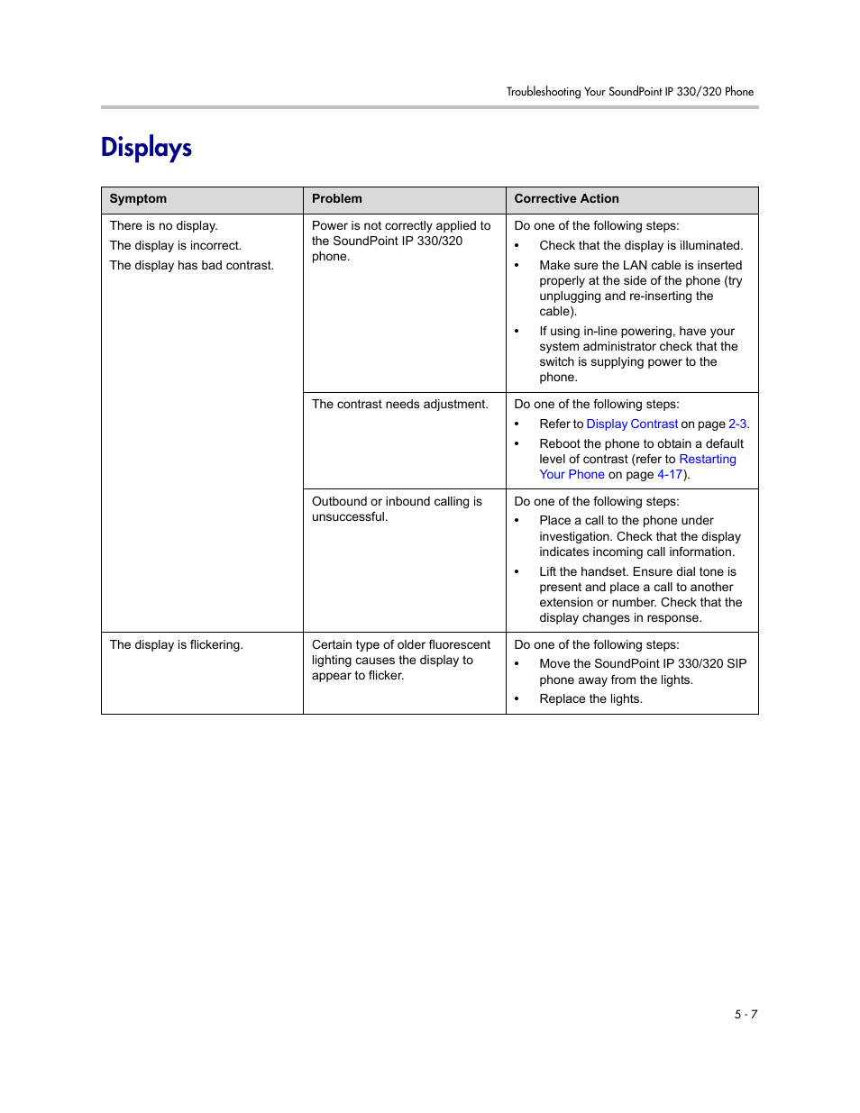 Displays, Displays –7 | Nortel Networks 330 User Manual | Page 77 / 86