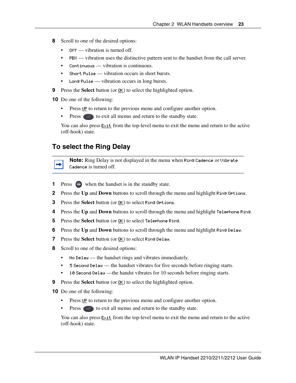To select the ring delay | Nortel Networks 2212 User Manual | Page 23 / 61