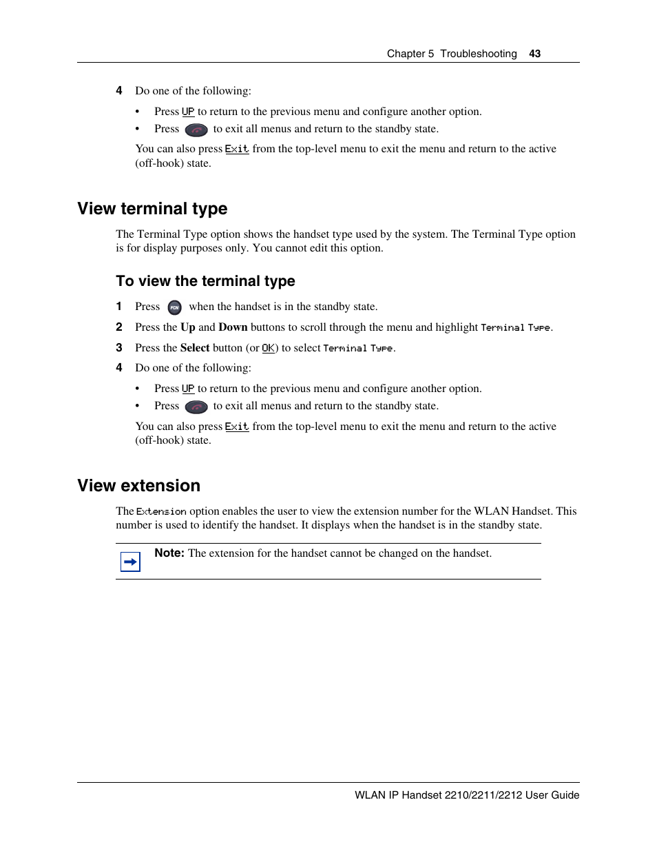 View terminal type, View extension, To view the terminal type | Nortel Networks 2212 User Manual | Page 43 / 61