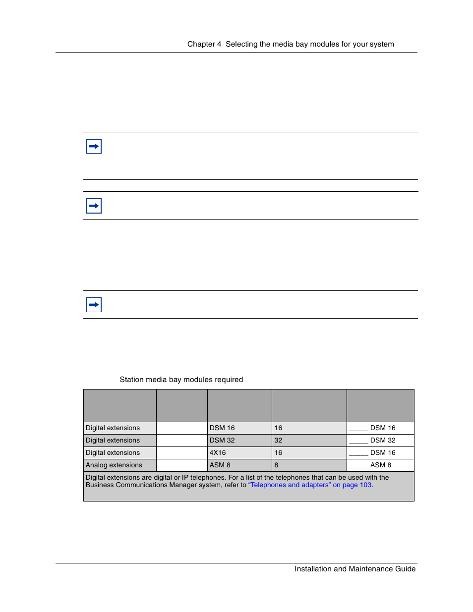 Selecting the station media bay modules, Table 11, Station media bay modules required | Nortel Networks BCM1000 User Manual | Page 113 / 347