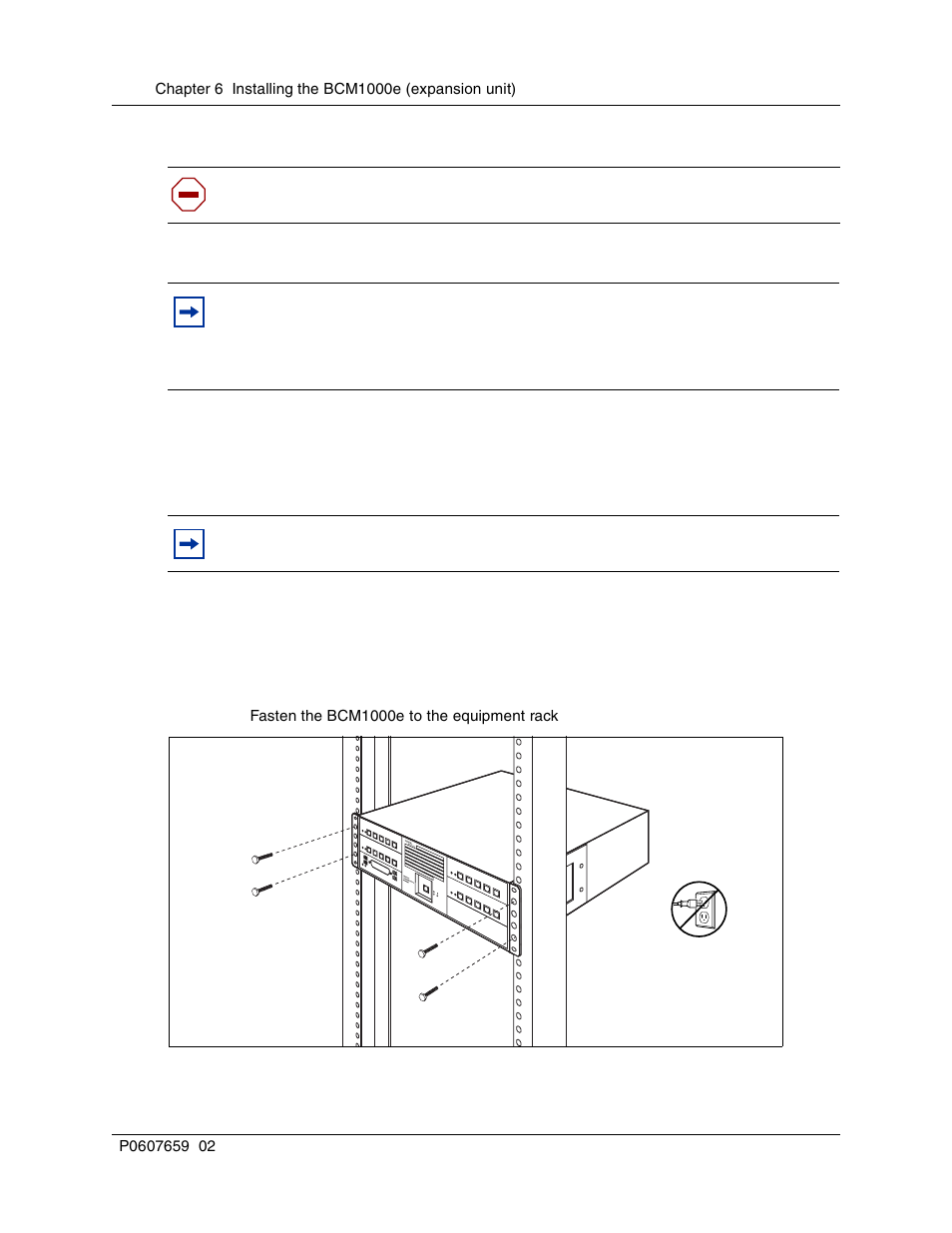 Attaching the bcm1000e to the rack, Figure 45, Fasten the bcm1000e to the equipment rack | Nortel Networks BCM1000 User Manual | Page 130 / 347