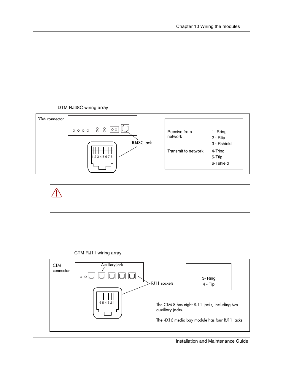 Connecting media bay modules to service providers, Figure 63, Dtm rj48c wiring array | Figure 64, Ctm rj11 wiring array, Wire cables to telco demarcation block | Nortel Networks BCM1000 User Manual | Page 177 / 347