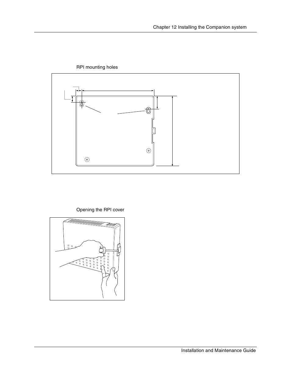 Figure 70, Rpi mounting holes, Figure 71 | Opening the rpi cover | Nortel Networks BCM1000 User Manual | Page 195 / 347