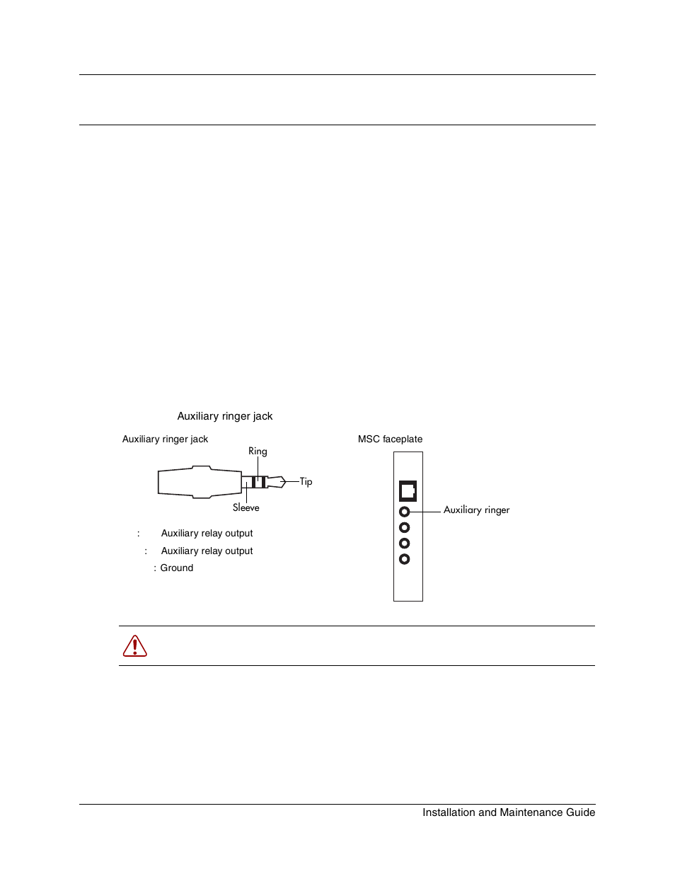 Chapter 14, Installing optional telephony equipment, Auxiliary ringer | Auxiliary ringer programming, Figure 91, Auxiliary ringer jack, Chapter 14, “installing optional telephony, Chapter 14 installing optional telephony equipment | Nortel Networks BCM1000 User Manual | Page 227 / 347