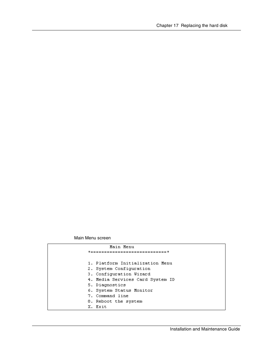 Initializing the hard disk (single-disk system), Figure 109 main menu screen, Initializing the hard disk | Initialization and, Restore data, Monitor mirroring process | Nortel Networks BCM1000 User Manual | Page 249 / 347