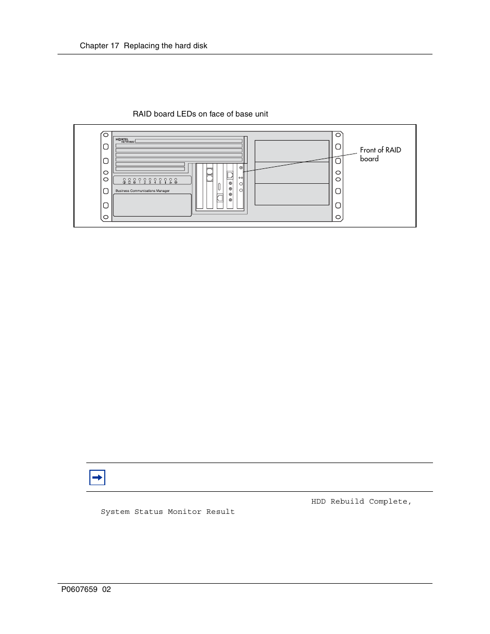 Connecting the raid board, Figure 114 raid board leds on face of base unit | Nortel Networks BCM1000 User Manual | Page 254 / 347