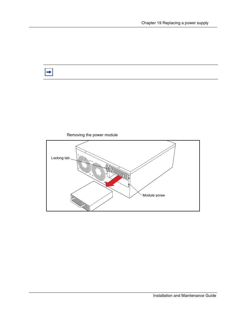 Replacing a redundant power supply module, Figure 137 removing the power module | Nortel Networks BCM1000 User Manual | Page 277 / 347
