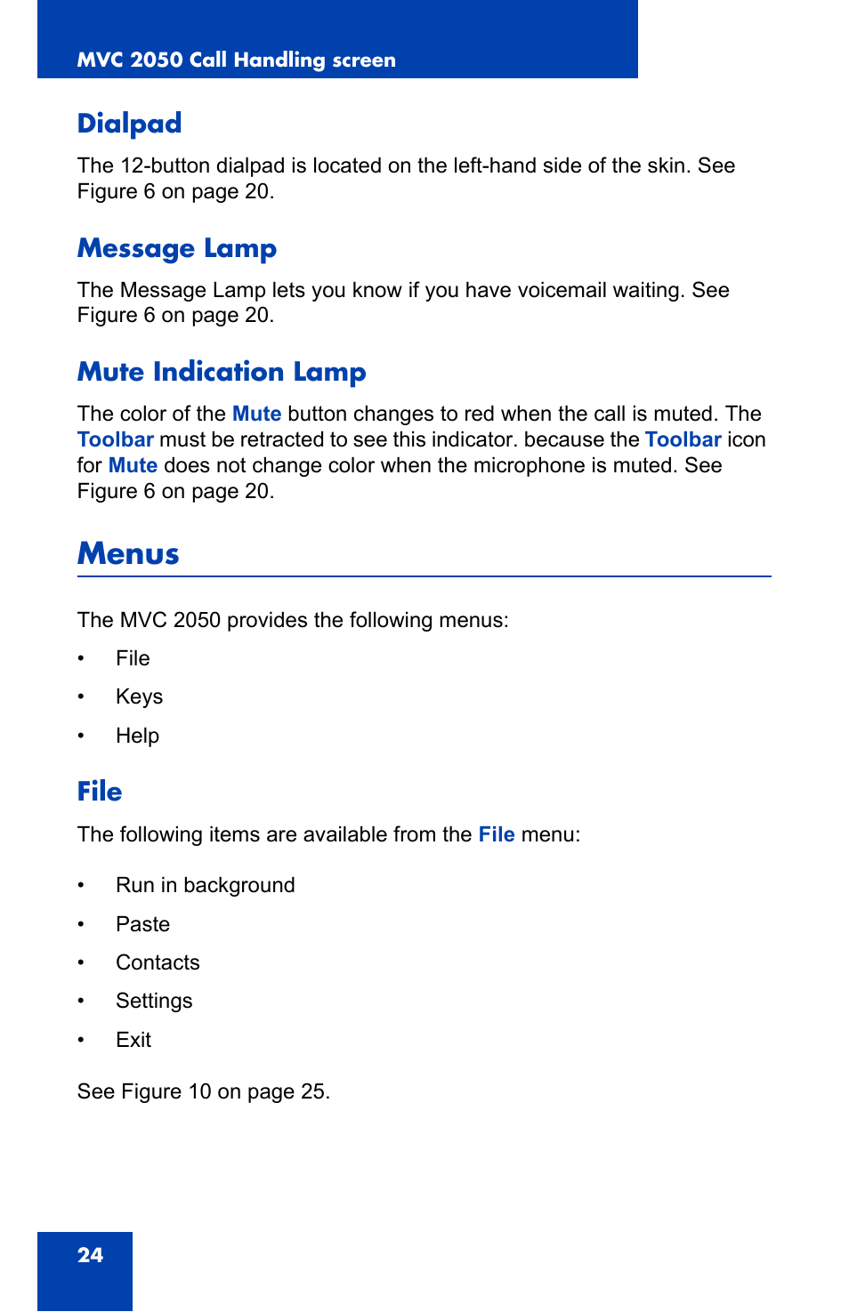 Dialpad, Message lamp, Mute indication lamp | Menus, File | Nortel Networks N0035509 User Manual | Page 24 / 90