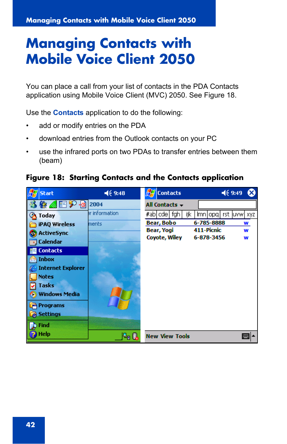 Managing contacts with mobile voice client 2050 | Nortel Networks N0035509 User Manual | Page 42 / 90