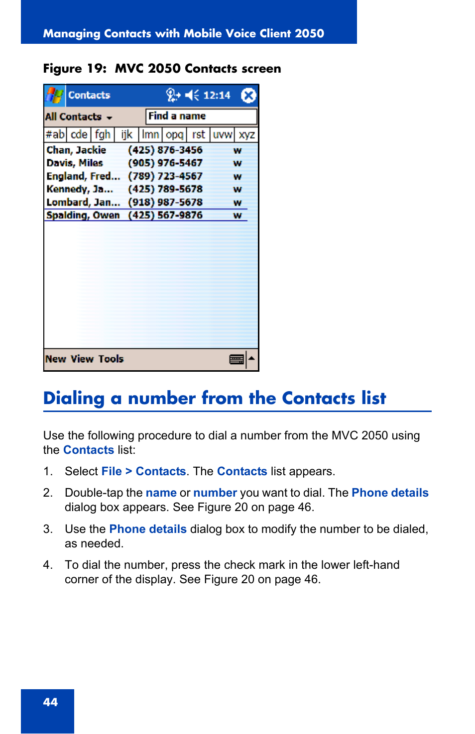 Dialing a number from the contacts list | Nortel Networks N0035509 User Manual | Page 44 / 90