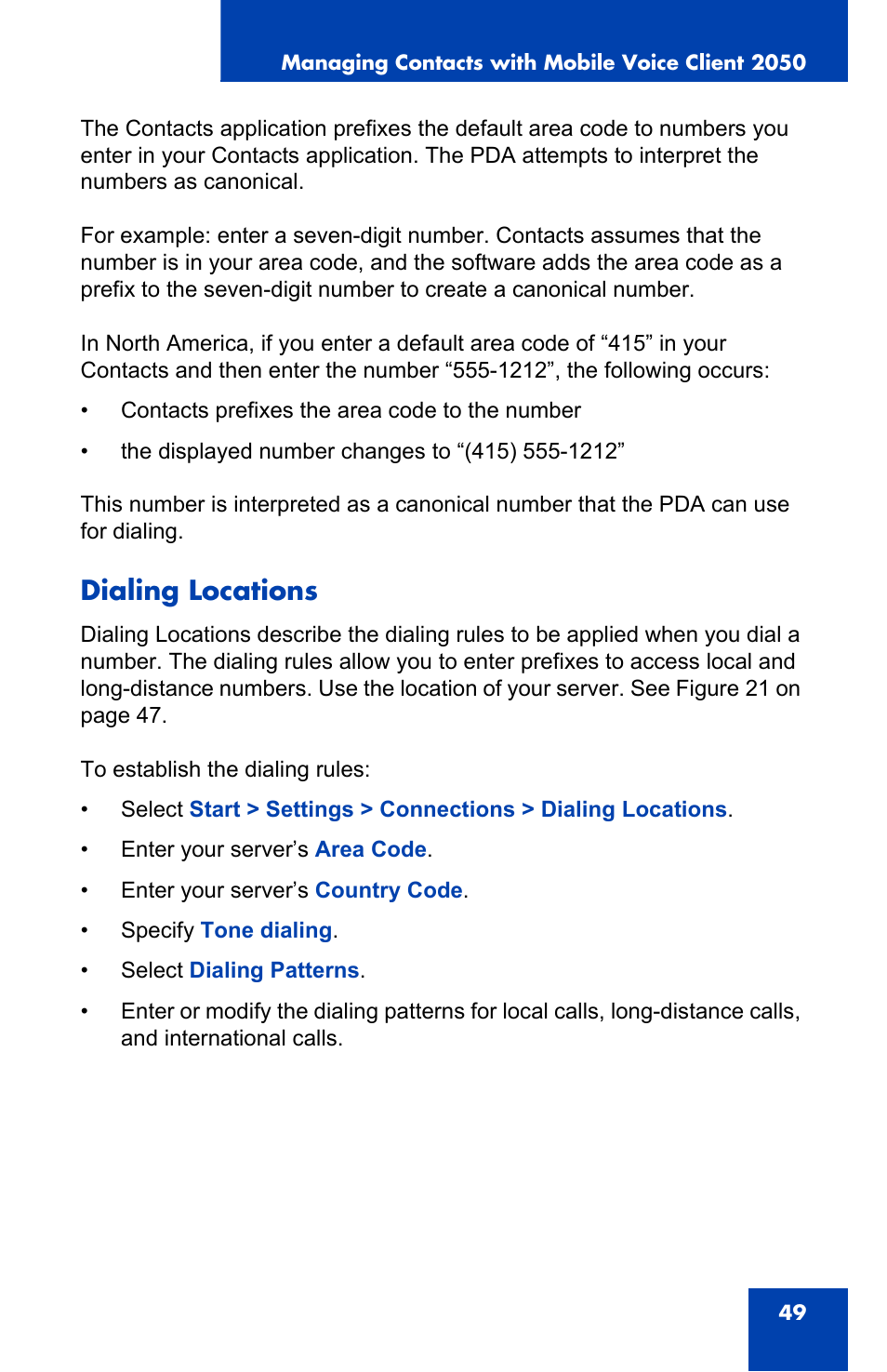 Dialing locations | Nortel Networks N0035509 User Manual | Page 49 / 90