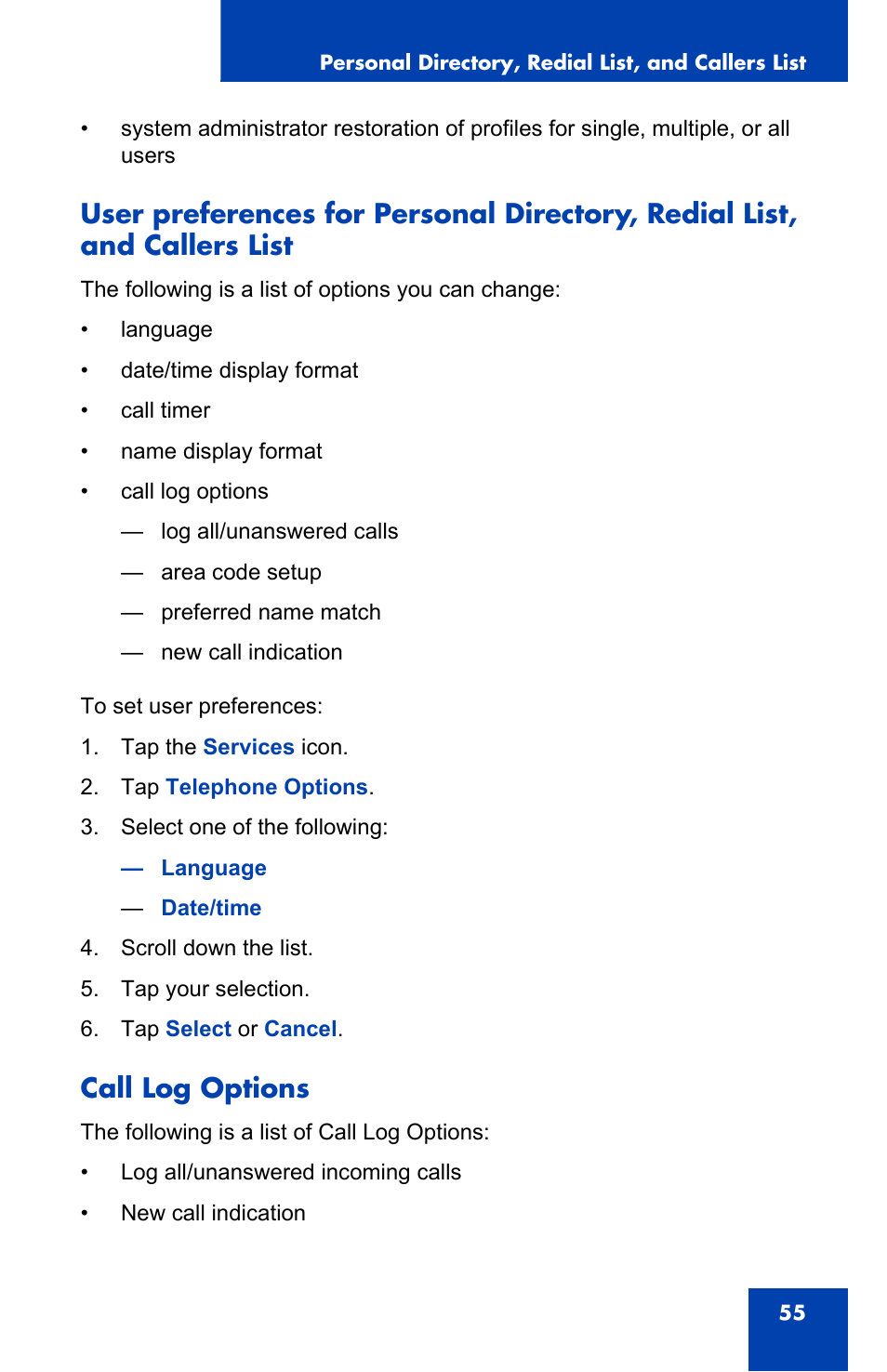 Call log options | Nortel Networks N0035509 User Manual | Page 55 / 90