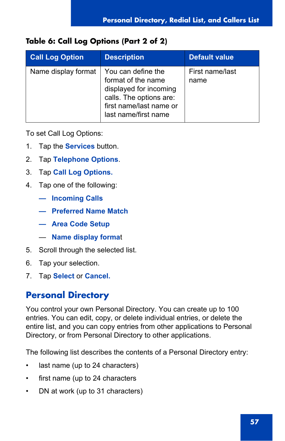 Personal directory | Nortel Networks N0035509 User Manual | Page 57 / 90