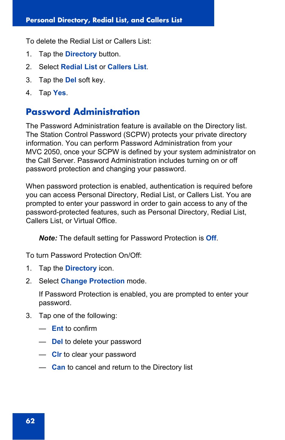 Password administration | Nortel Networks N0035509 User Manual | Page 62 / 90