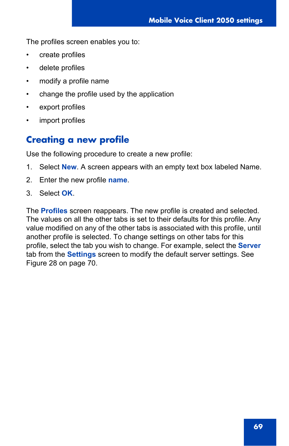 Creating a new profile | Nortel Networks N0035509 User Manual | Page 69 / 90