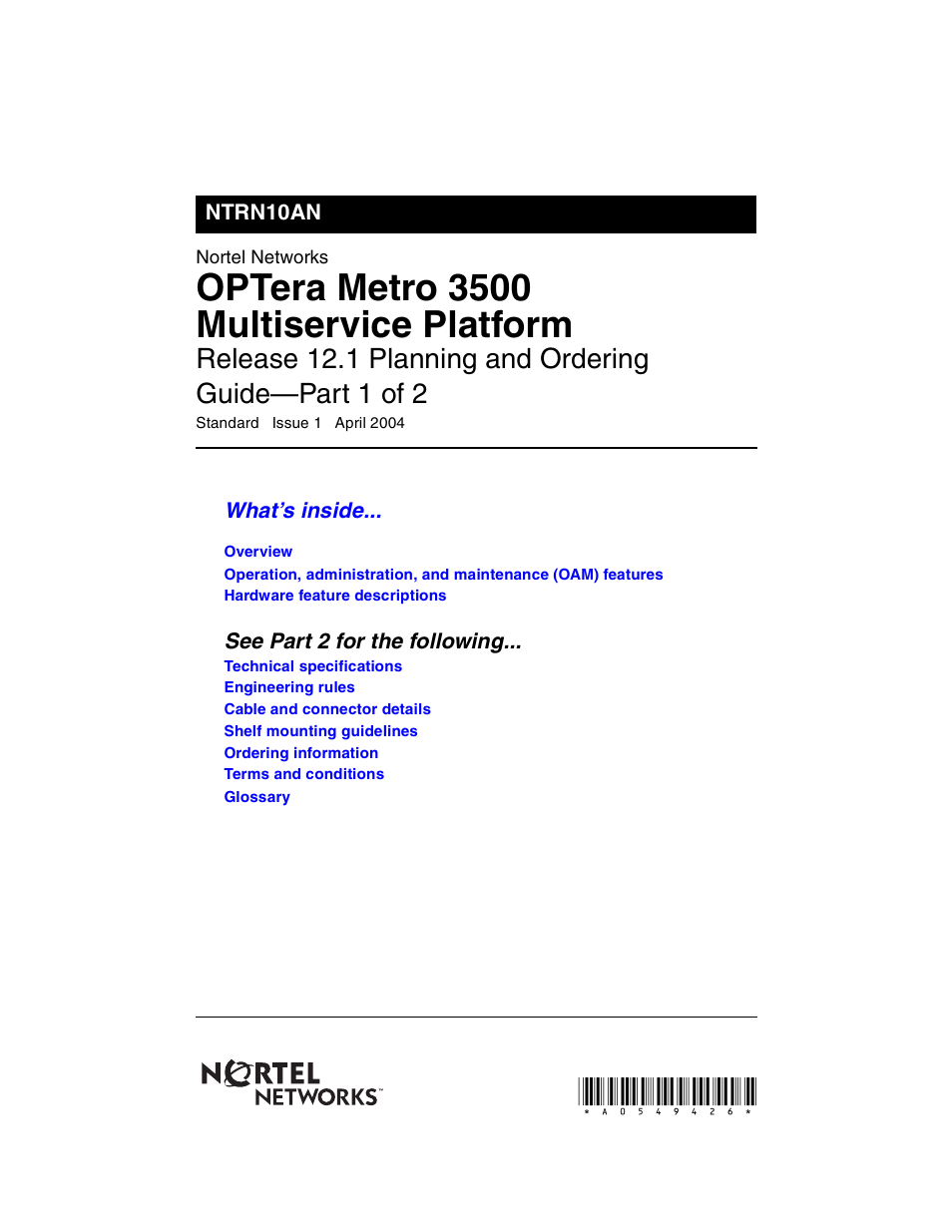 Nortel Networks OPTera Metro 3500 User Manual | 342 pages