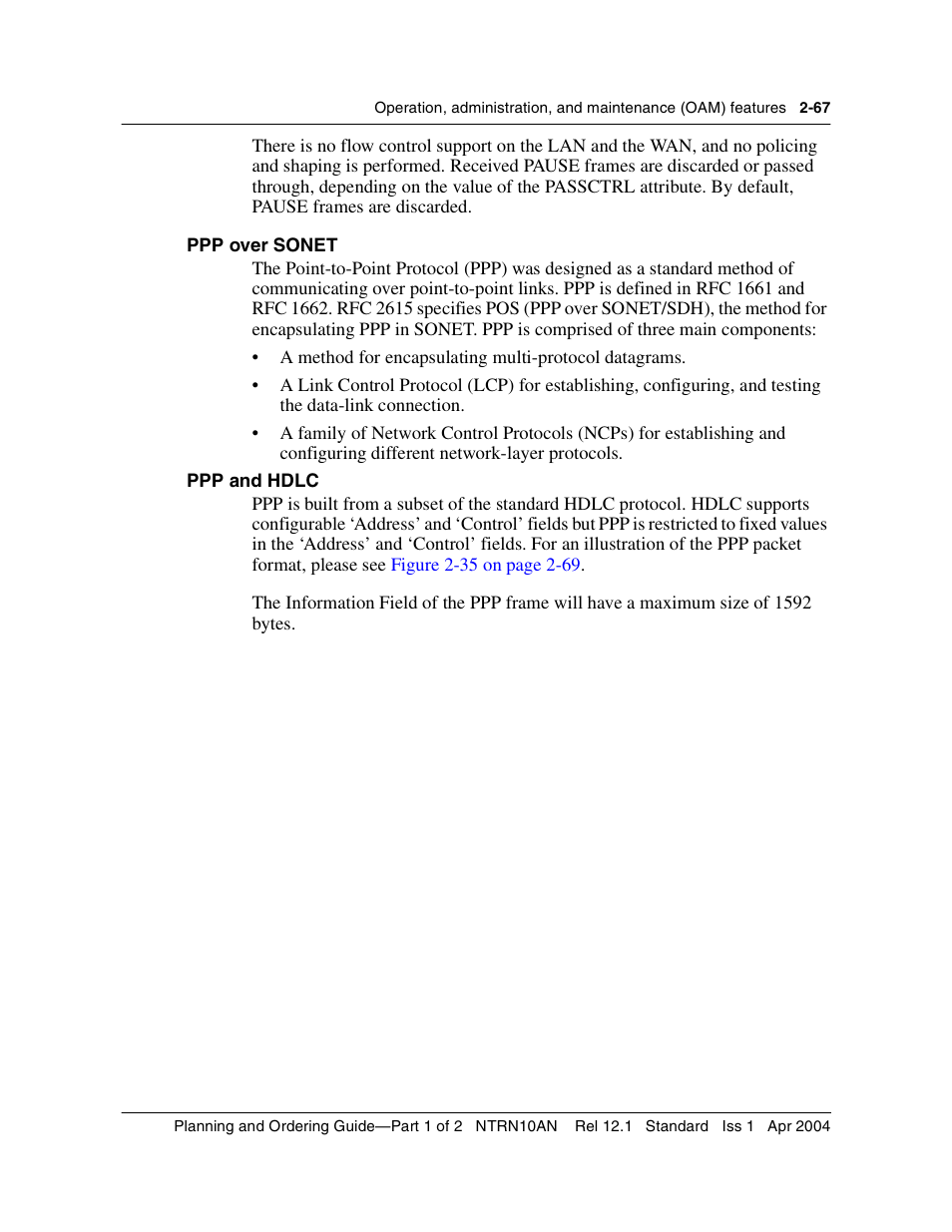 Ppp over sonet, Ppp and hdlc, Ppp over sonet 2-67 ppp and hdlc 2-67 | Nortel Networks OPTera Metro 3500 User Manual | Page 105 / 342