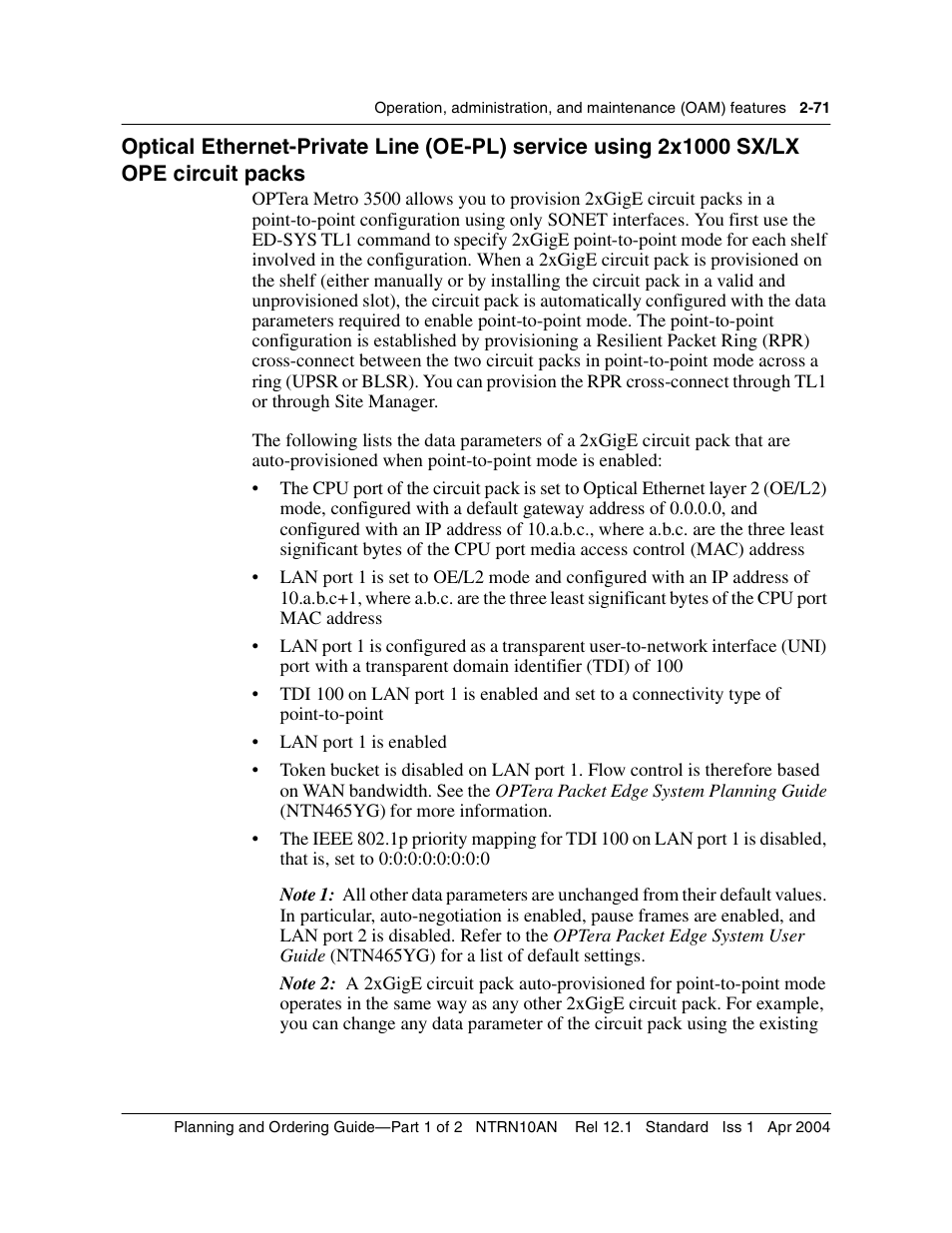 Packs 2-71 | Nortel Networks OPTera Metro 3500 User Manual | Page 109 / 342