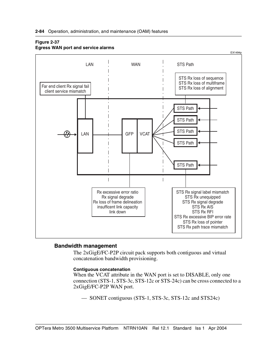 Bandwidth management, Bandwidth management 2-84 | Nortel Networks OPTera Metro 3500 User Manual | Page 122 / 342