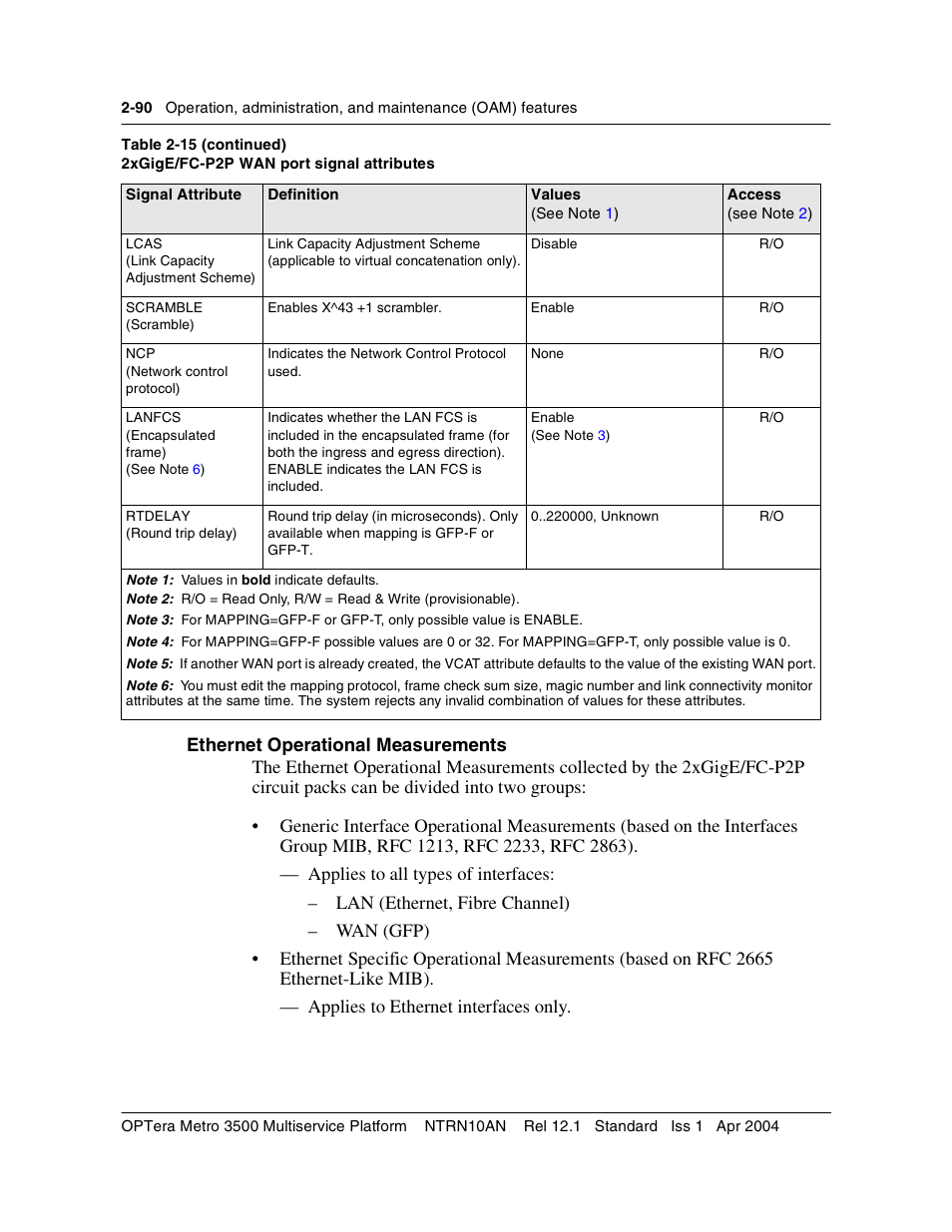 Ethernet operational measurements, Ethernet operational measurements 2-90 | Nortel Networks OPTera Metro 3500 User Manual | Page 128 / 342