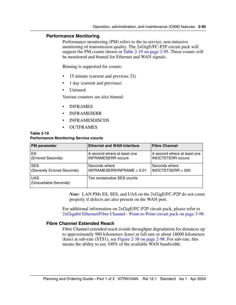 Performance monitoring, Fibre channel extended reach | Nortel Networks OPTera Metro 3500 User Manual | Page 133 / 342