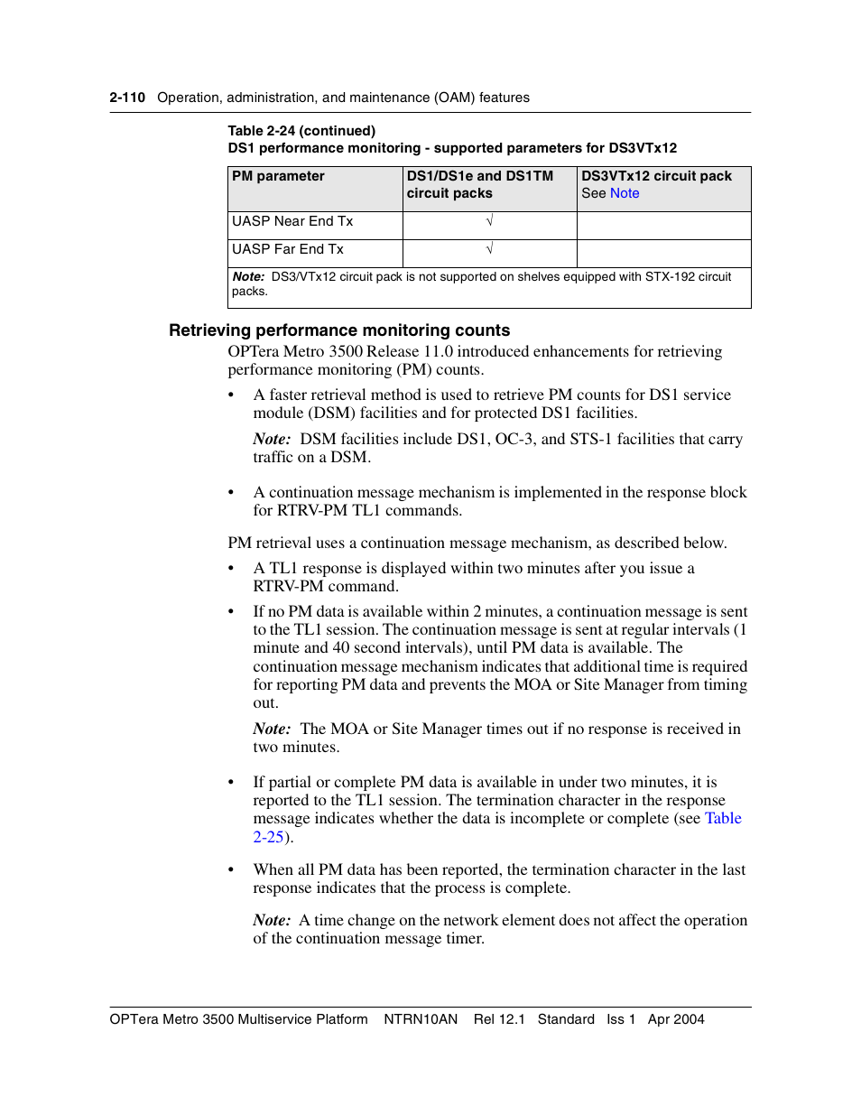 Retrieving performance monitoring counts, Retrieving performance monitoring counts 2-110 | Nortel Networks OPTera Metro 3500 User Manual | Page 148 / 342