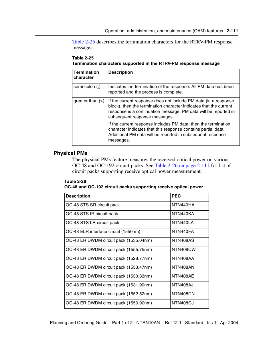 Physical pms, Physical pms 2-111 | Nortel Networks OPTera Metro 3500 User Manual | Page 149 / 342