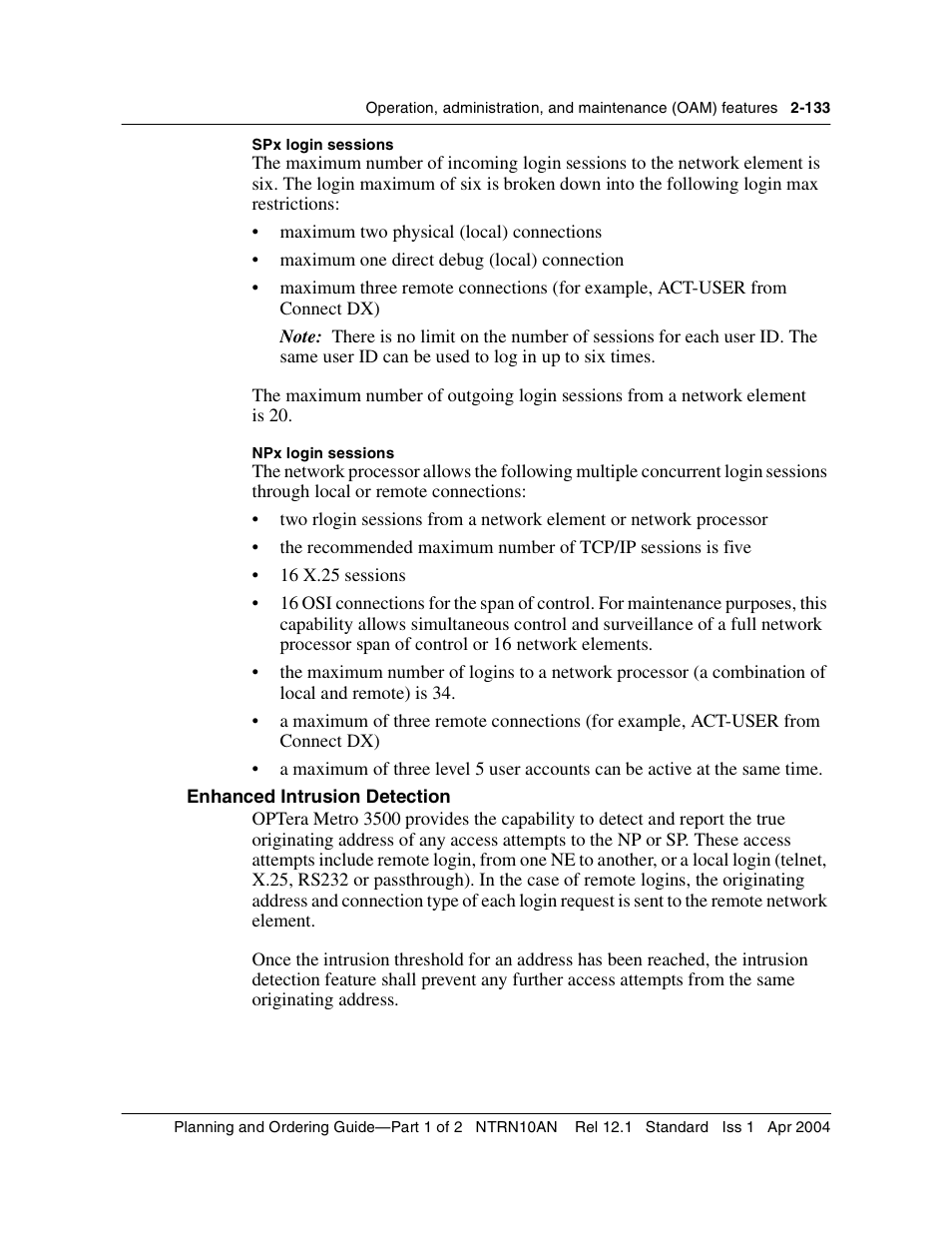 Enhanced intrusion detection, Enhanced intrusion detection 2-133 | Nortel Networks OPTera Metro 3500 User Manual | Page 171 / 342
