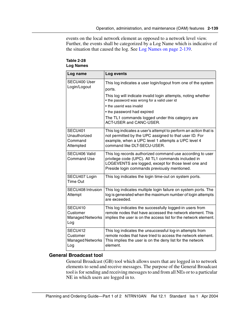 General broadcast tool, General broadcast tool 2-139 | Nortel Networks OPTera Metro 3500 User Manual | Page 177 / 342