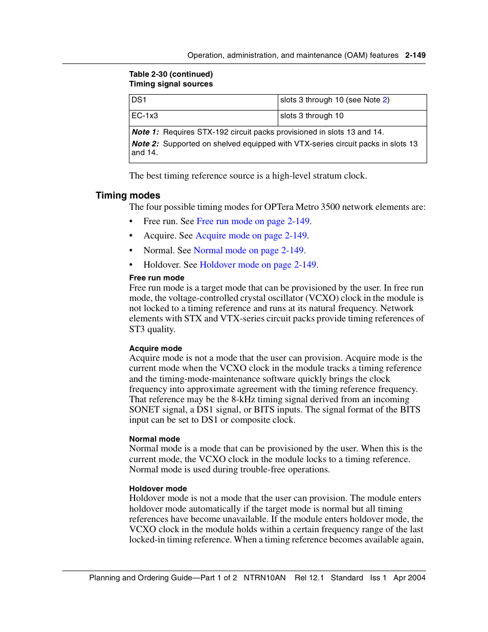 Timing modes, Timing modes 2-149 | Nortel Networks OPTera Metro 3500 User Manual | Page 187 / 342