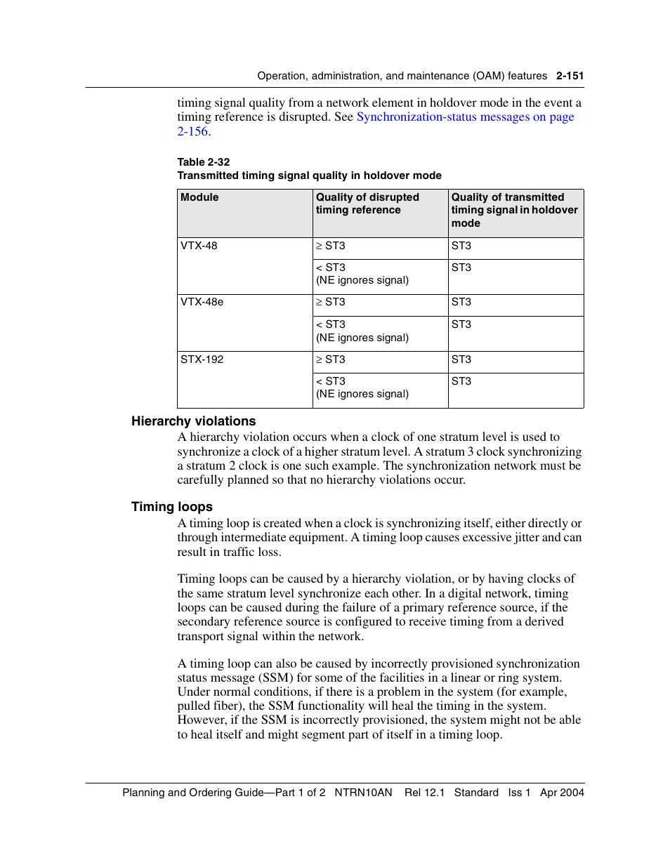 Hierarchy violations, Timing loops, Hierarchy violations 2-151 timing loops 2-151 | Nortel Networks OPTera Metro 3500 User Manual | Page 189 / 342