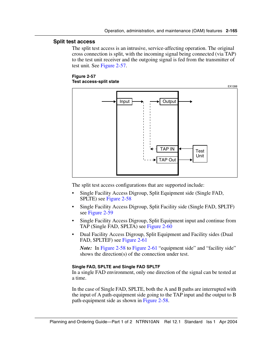 Split test access, Split test access 2-165, Figure 2-57 | Nortel Networks OPTera Metro 3500 User Manual | Page 203 / 342