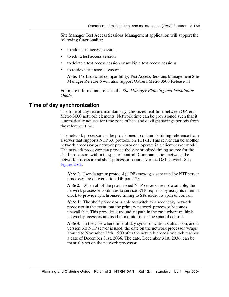 Time of day synchronization, Time of day synchronization 2-169 | Nortel Networks OPTera Metro 3500 User Manual | Page 207 / 342