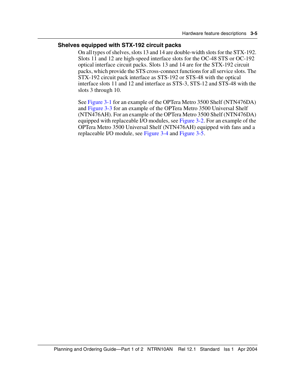Shelves equipped with stx-192 circuit packs, Shelves equipped with stx-192 circuit packs 3-5 | Nortel Networks OPTera Metro 3500 User Manual | Page 233 / 342