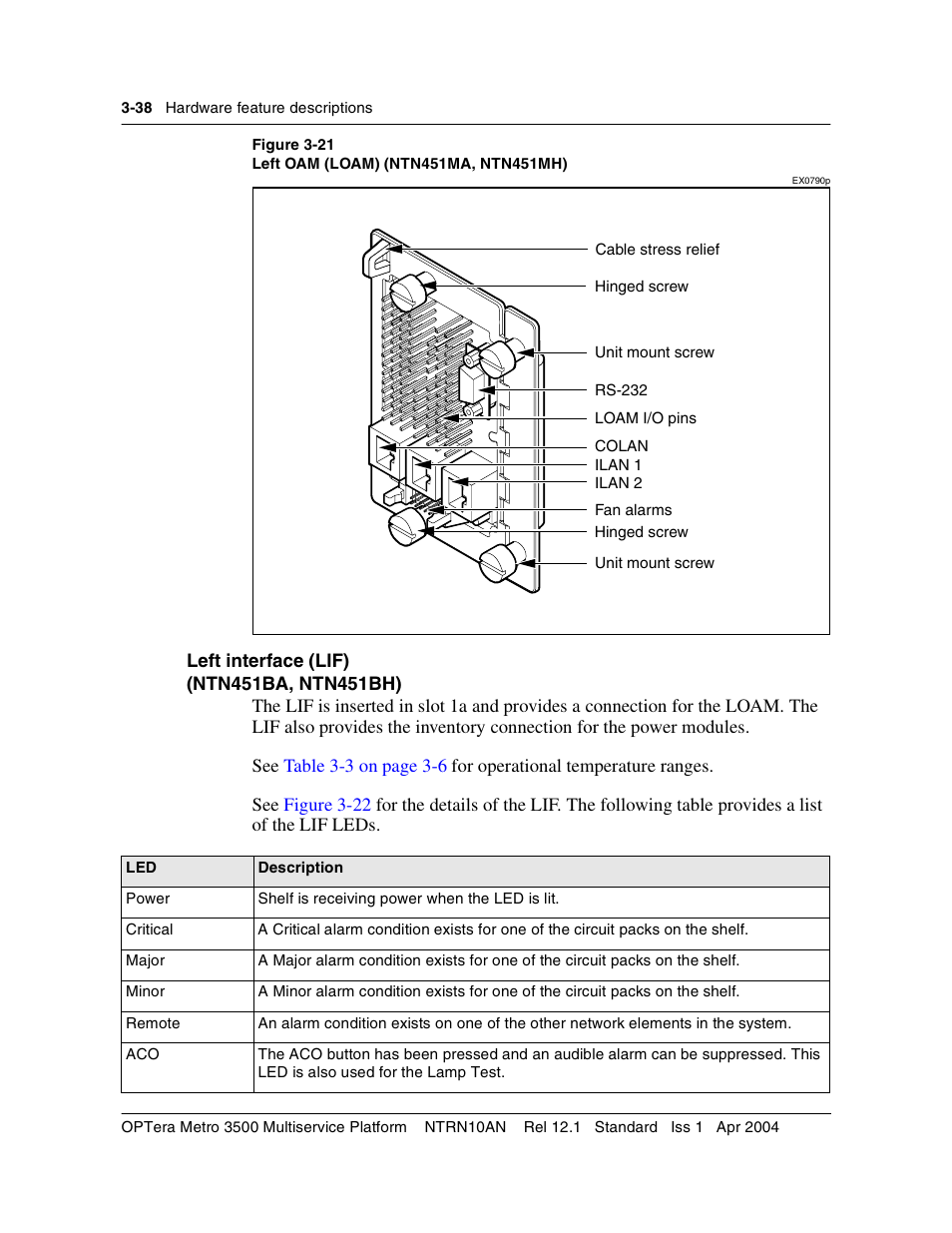 Left interface (lif), Left interface (lif) 3-38, Figure 3-21 | Nortel Networks OPTera Metro 3500 User Manual | Page 266 / 342