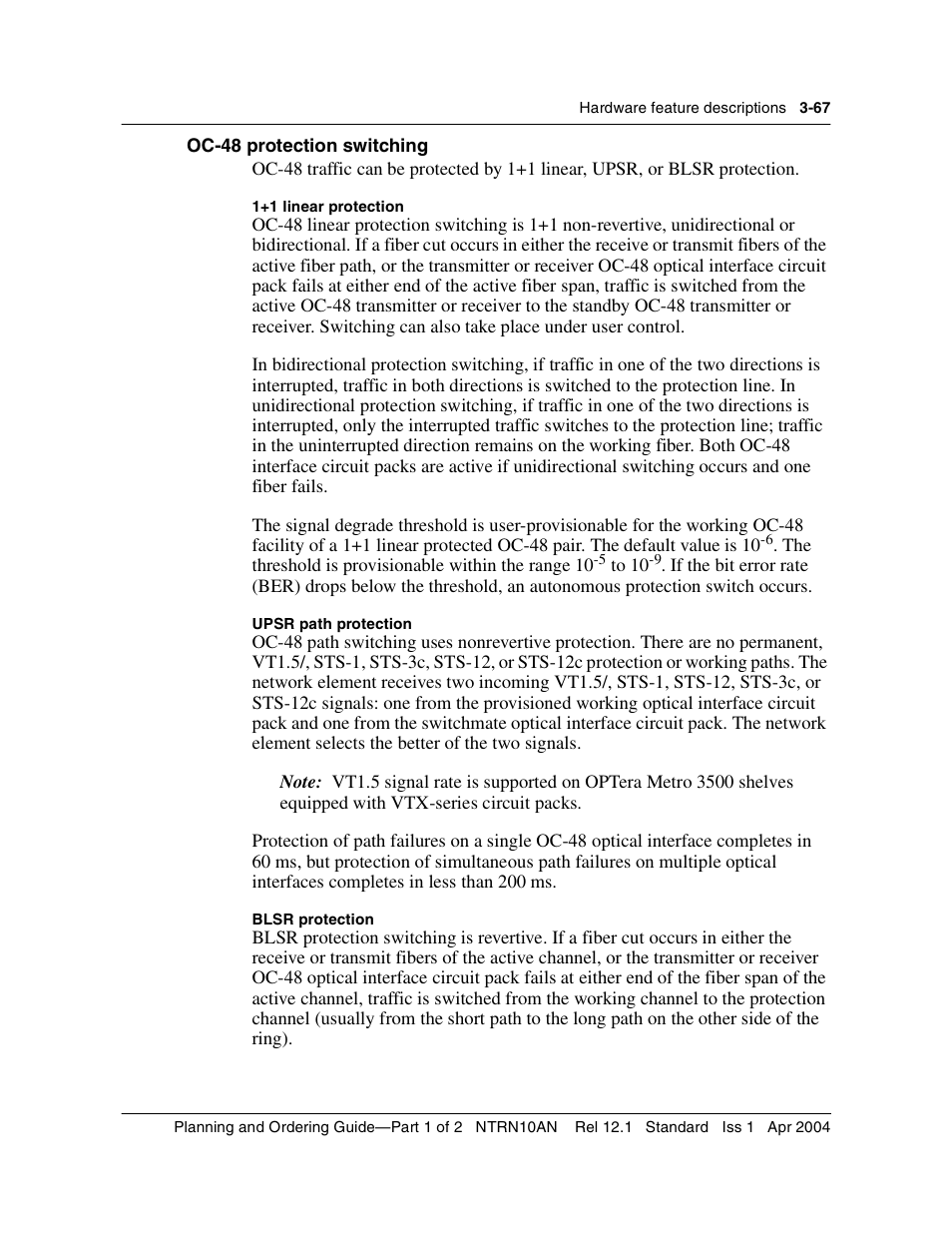 Oc-48 protection switching, Oc-48 protection switching 3-67 | Nortel Networks OPTera Metro 3500 User Manual | Page 295 / 342