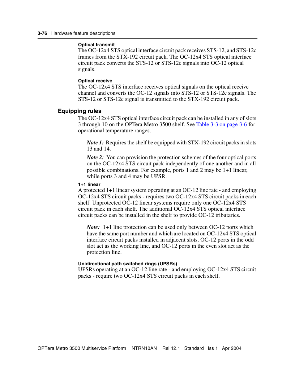 Equipping rules, Equipping rules 3-76 | Nortel Networks OPTera Metro 3500 User Manual | Page 304 / 342