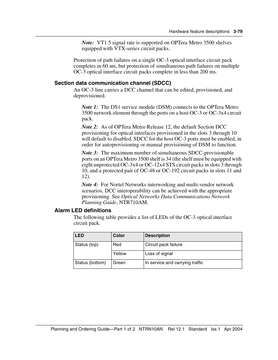 Section data communication channel (sdcc), Section data communication channel (sdcc) 3-79 | Nortel Networks OPTera Metro 3500 User Manual | Page 307 / 342