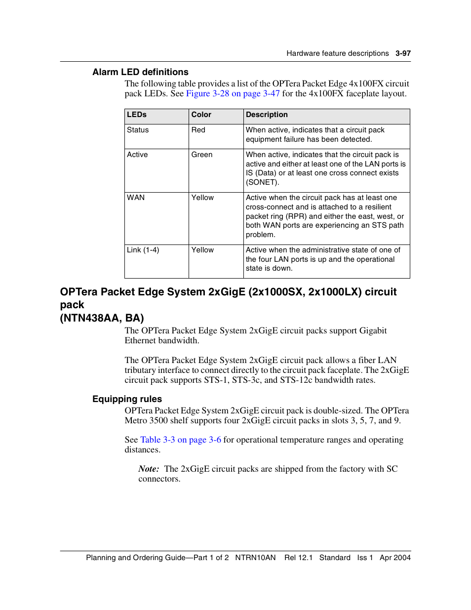 Equipping rules, Equipping rules 3-97 | Nortel Networks OPTera Metro 3500 User Manual | Page 325 / 342