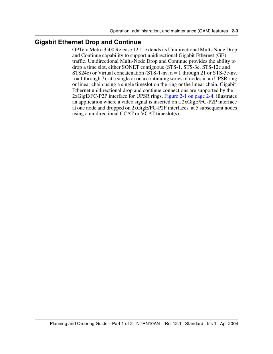 Gigabit ethernet drop and continue, Gigabit ethernet drop and continue 2-3 | Nortel Networks OPTera Metro 3500 User Manual | Page 41 / 342