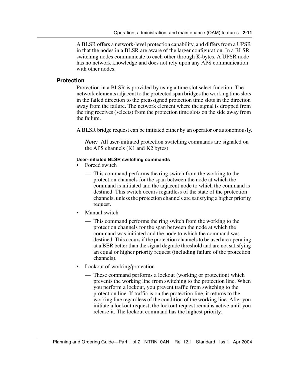 Protection, Protection 2-11 | Nortel Networks OPTera Metro 3500 User Manual | Page 49 / 342