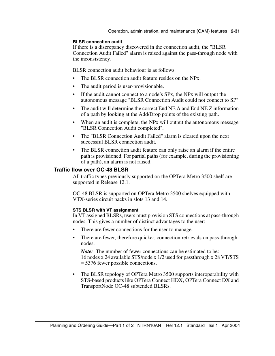 Traffic flow over oc-48 blsr, Traffic flow over oc-48 blsr 2-31 | Nortel Networks OPTera Metro 3500 User Manual | Page 69 / 342