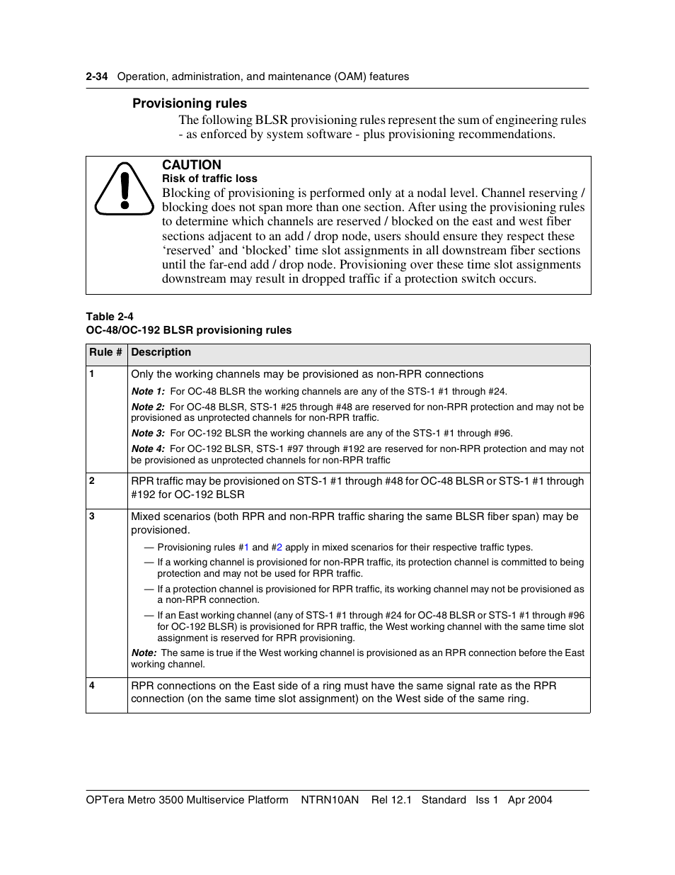 Provisioning rules, Provisioning rules 2-34 | Nortel Networks OPTera Metro 3500 User Manual | Page 72 / 342