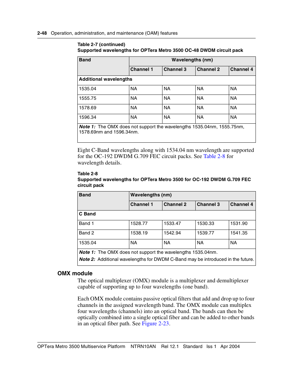 Omx module, Omx module 2-48 | Nortel Networks OPTera Metro 3500 User Manual | Page 86 / 342