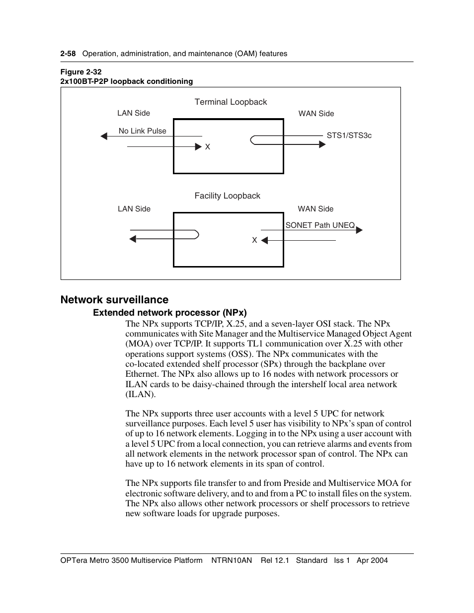 Network surveillance, Extended network processor (npx), Network surveillance 2-58 | Extended network processor (npx) 2-58 | Nortel Networks OPTera Metro 3500 User Manual | Page 96 / 342